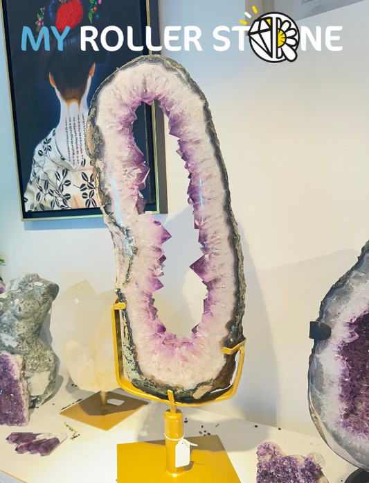 Améthyste Pivotante Tranche sur Support #8 - Pierres et fossiles