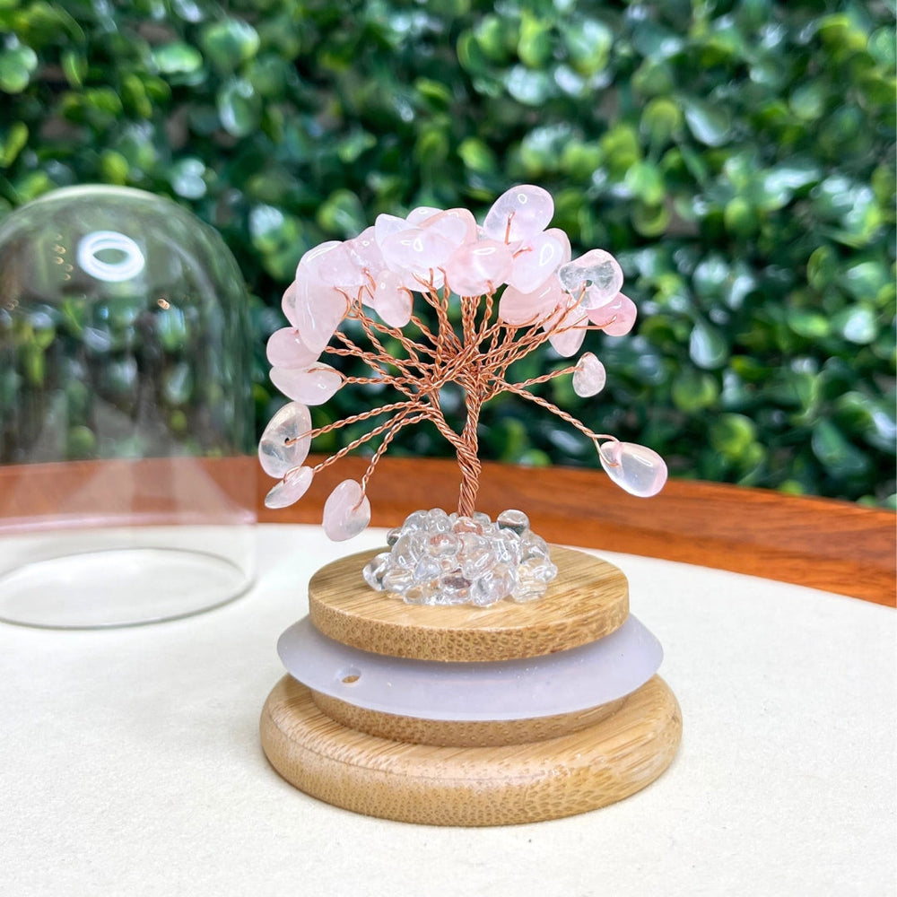 Arbre Pierre Quartz Rose sous cloche