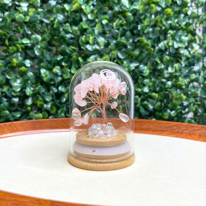 Arbre Quartz Rose sous cloche