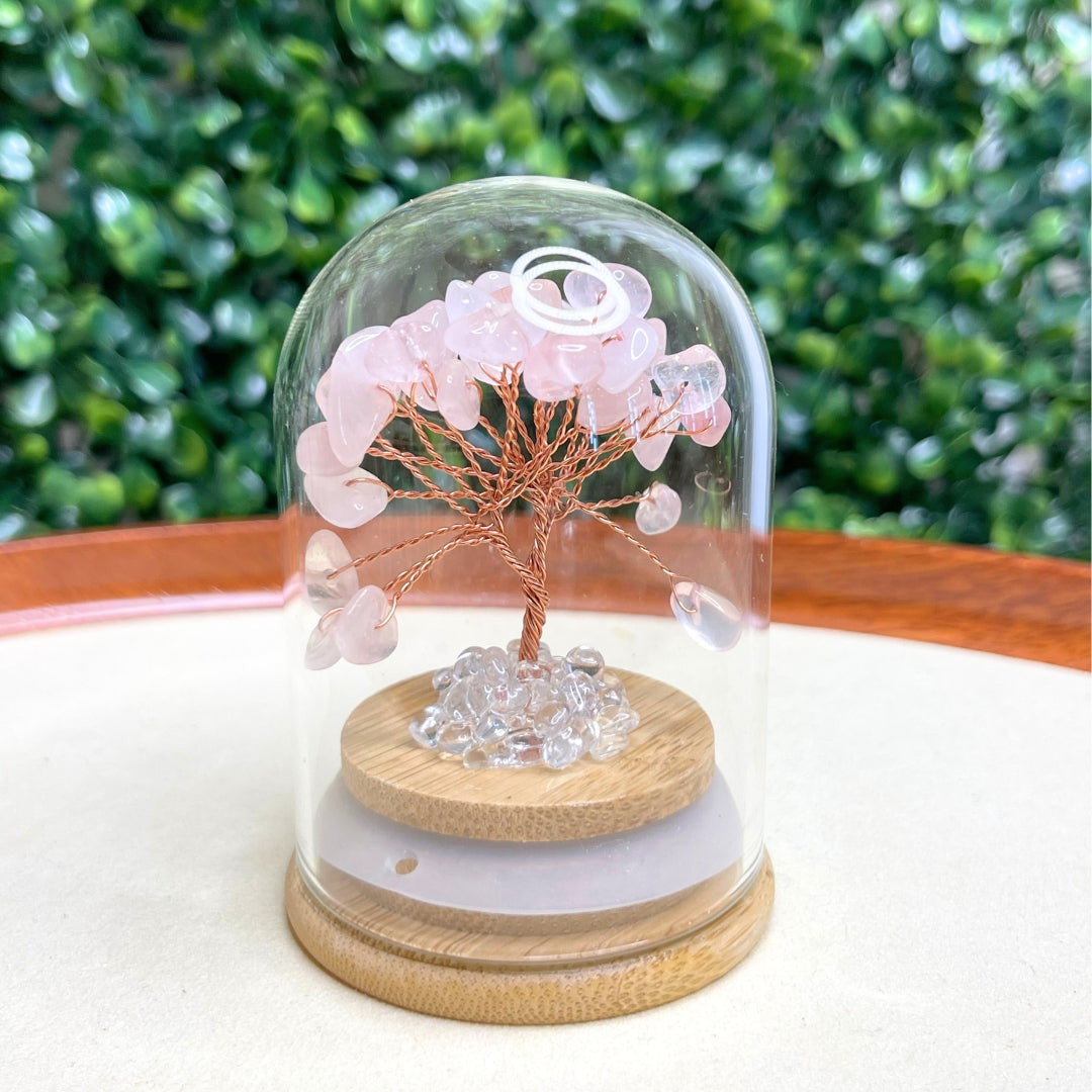 Arbre Quartz Rose sous cloche