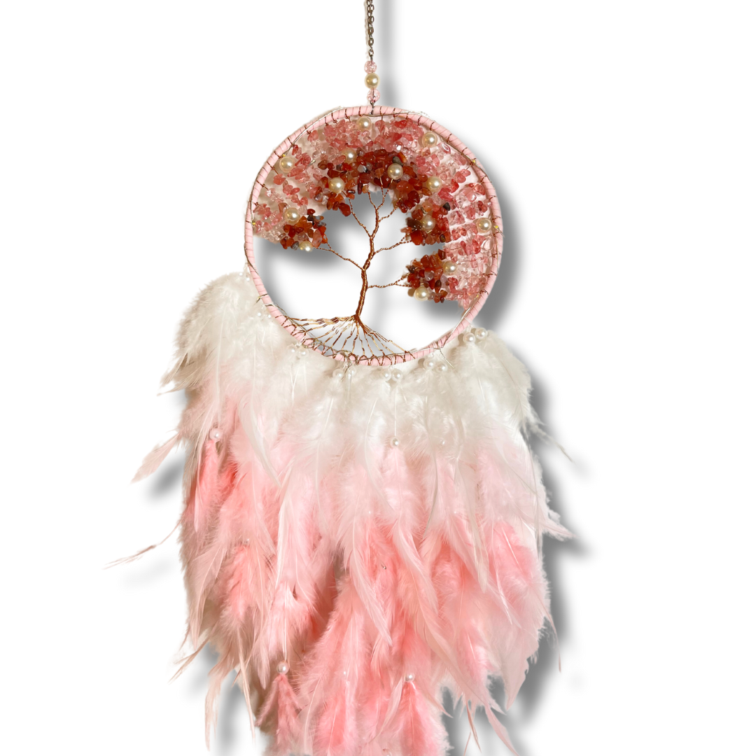 Attrape Rêve Quartz Fraise et Cornaline - Perles