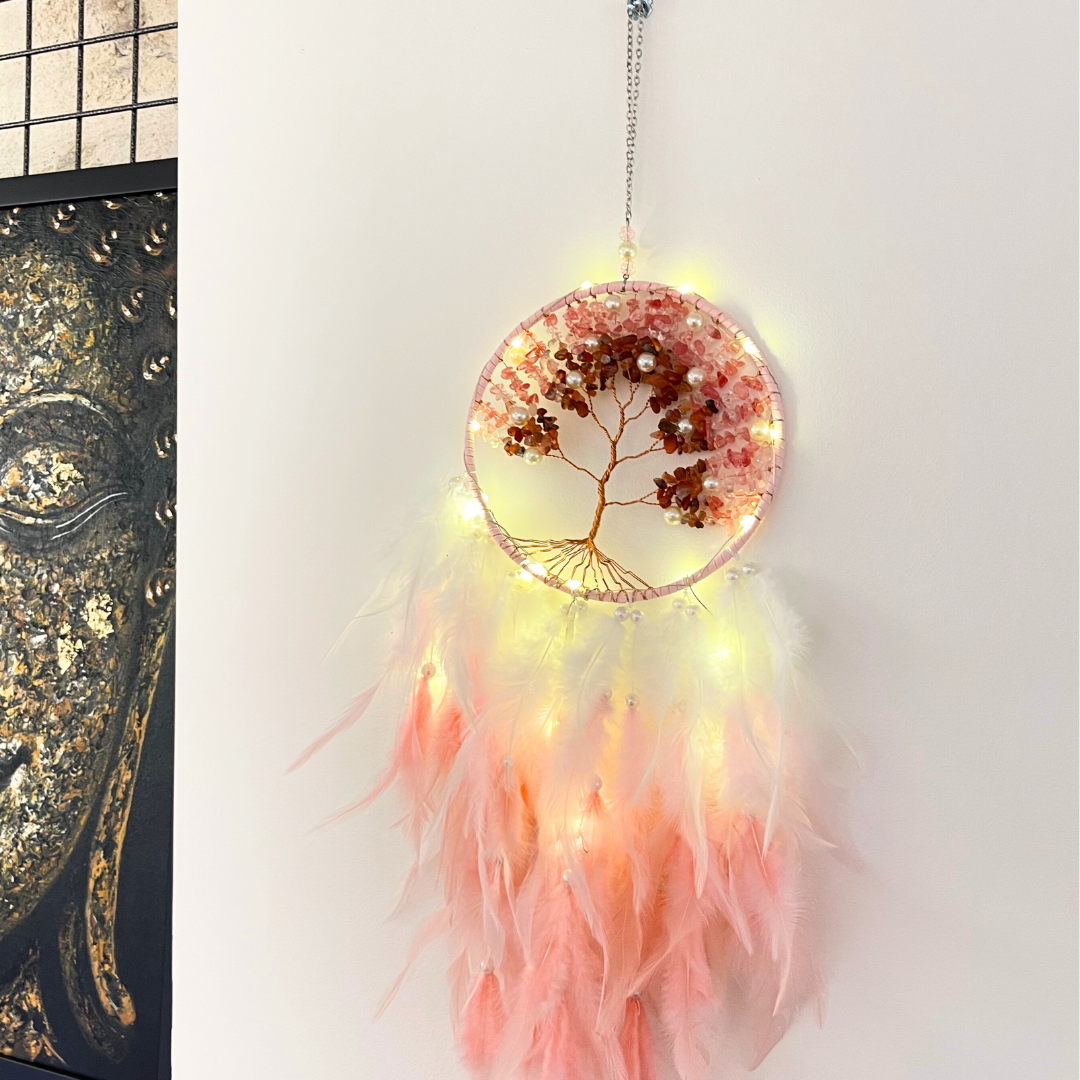 Attrape Rêve Quartz Fraise et Cornaline - Perles