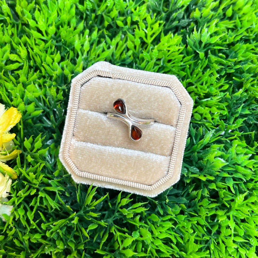 Bague Ambre Argent Cognac