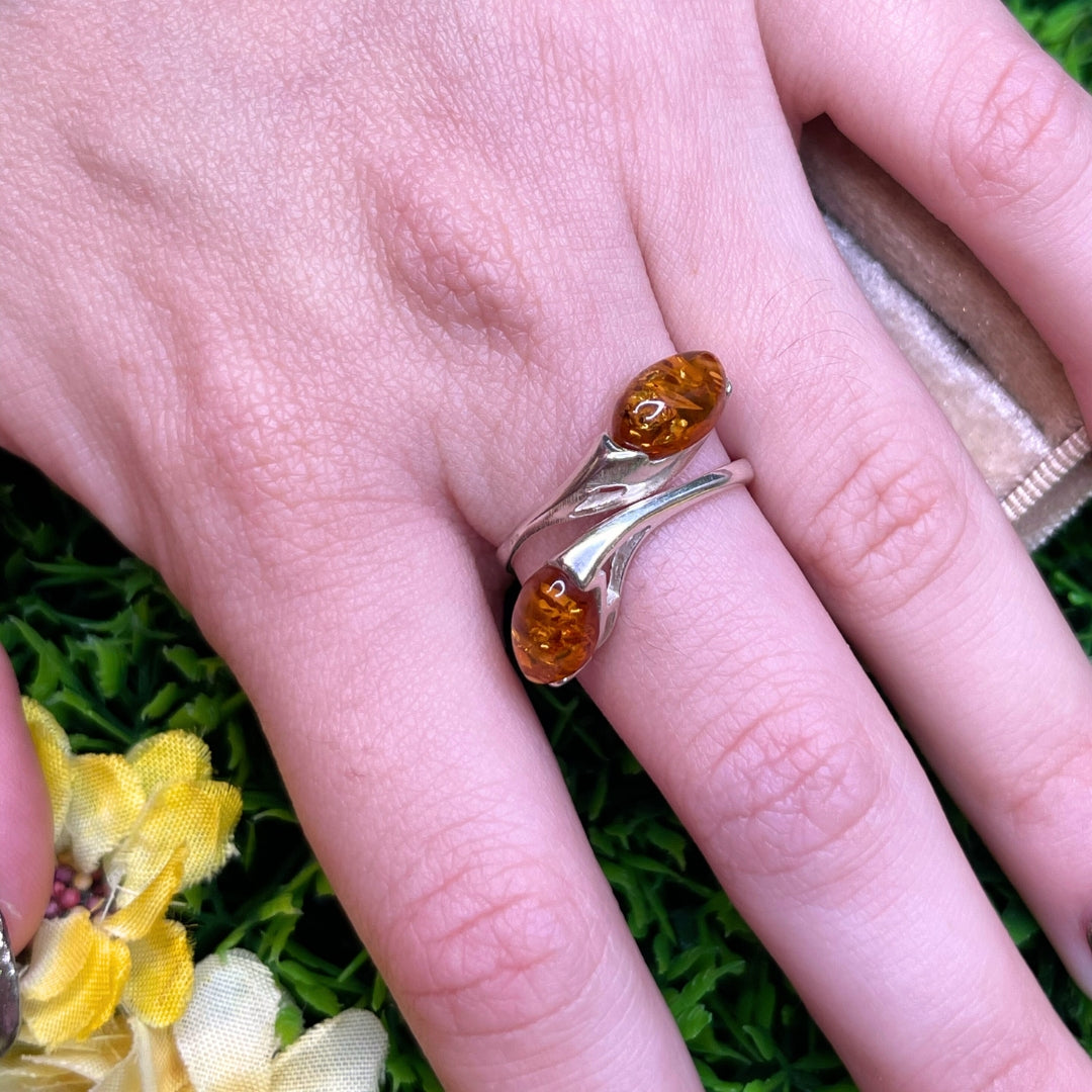 Bague Ambre Miel Argent