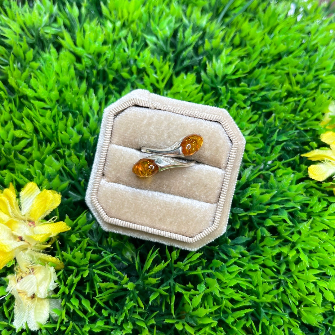 Bague Ambre Miel Argent