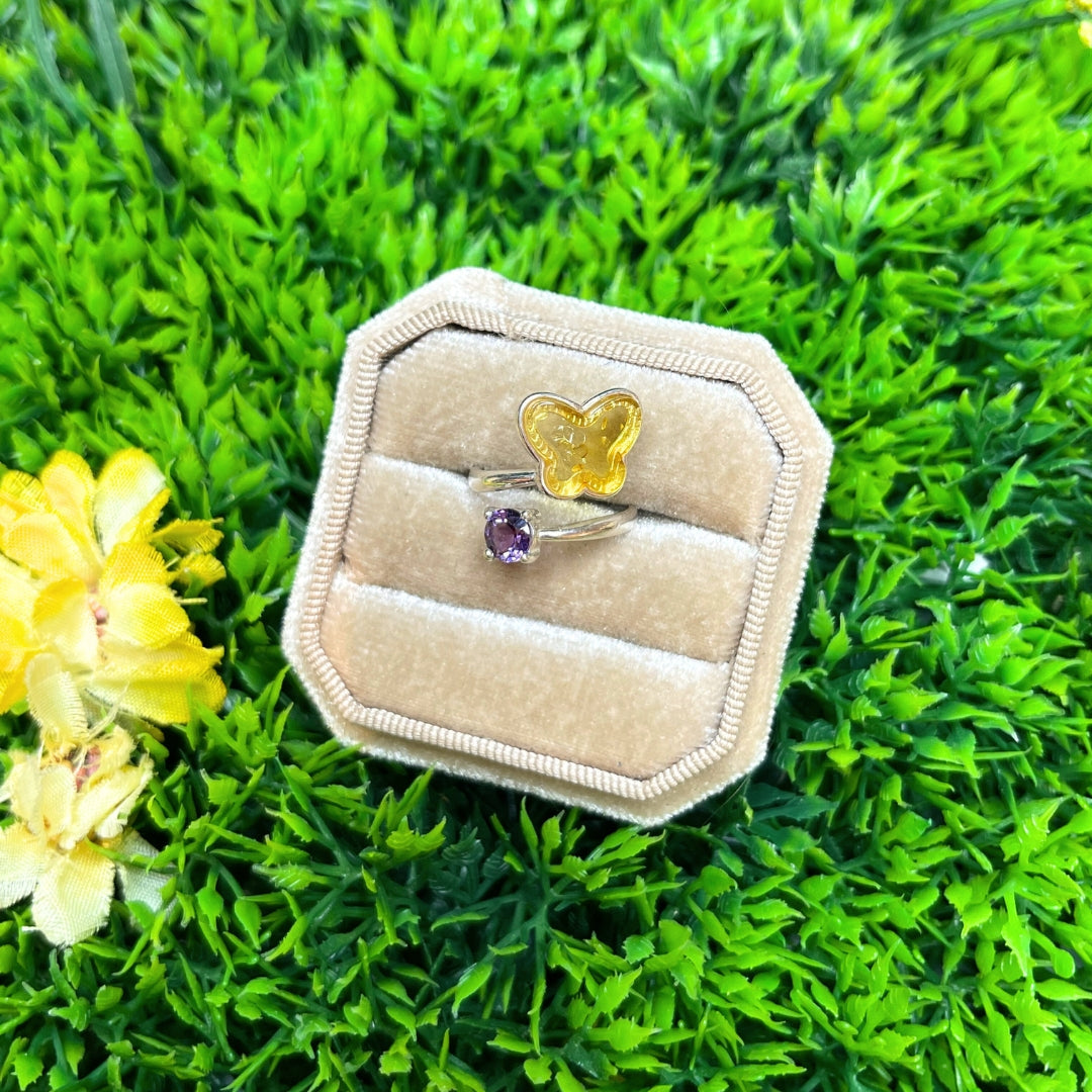 Bague Ambre Petit Papillon