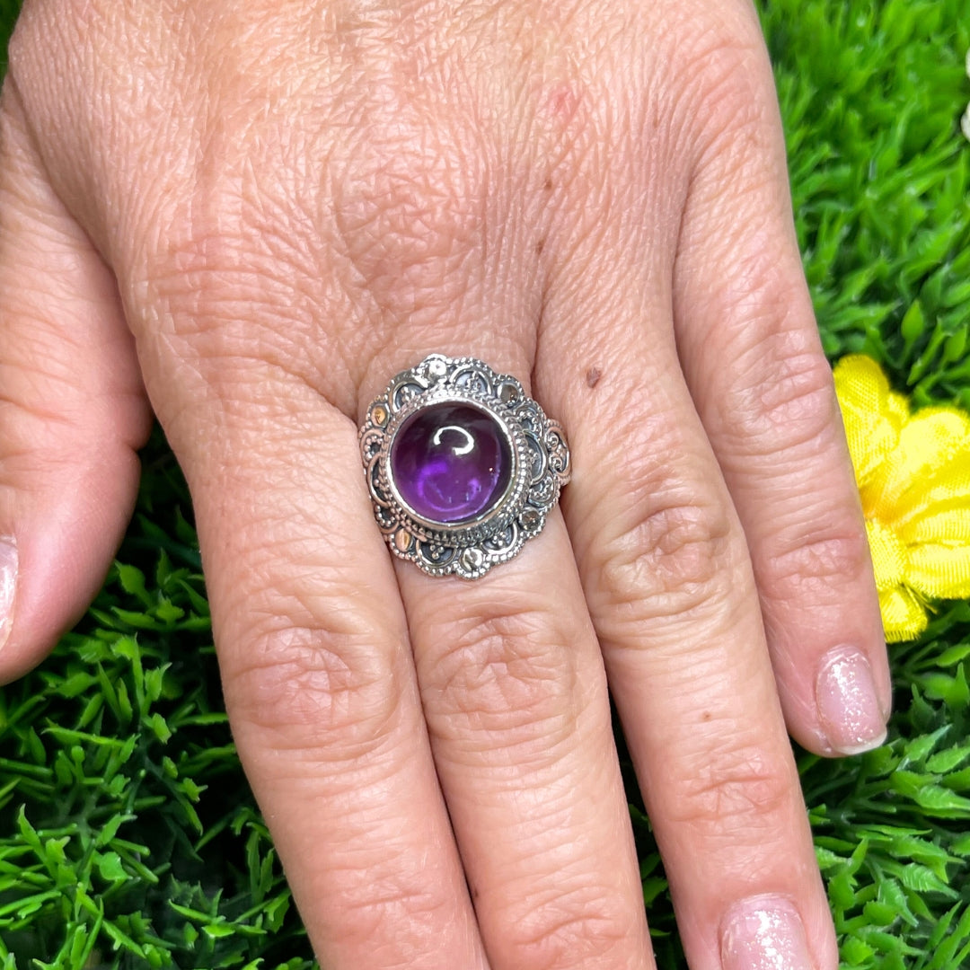 Bague améthyste ronde - argent 925 | La maison de l’ambre Bague améthyste ronde - argent 925 | La maison de l’ambre
