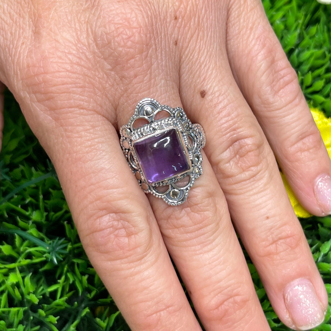Bague Ancienne Argent Massif 925 - Améthyste - Taille 50 - Poids 6,5 Gr