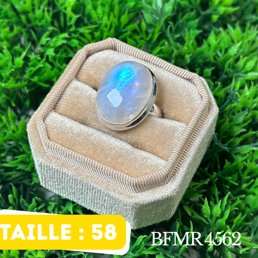 Bague Argent en Pierre de lune bleue