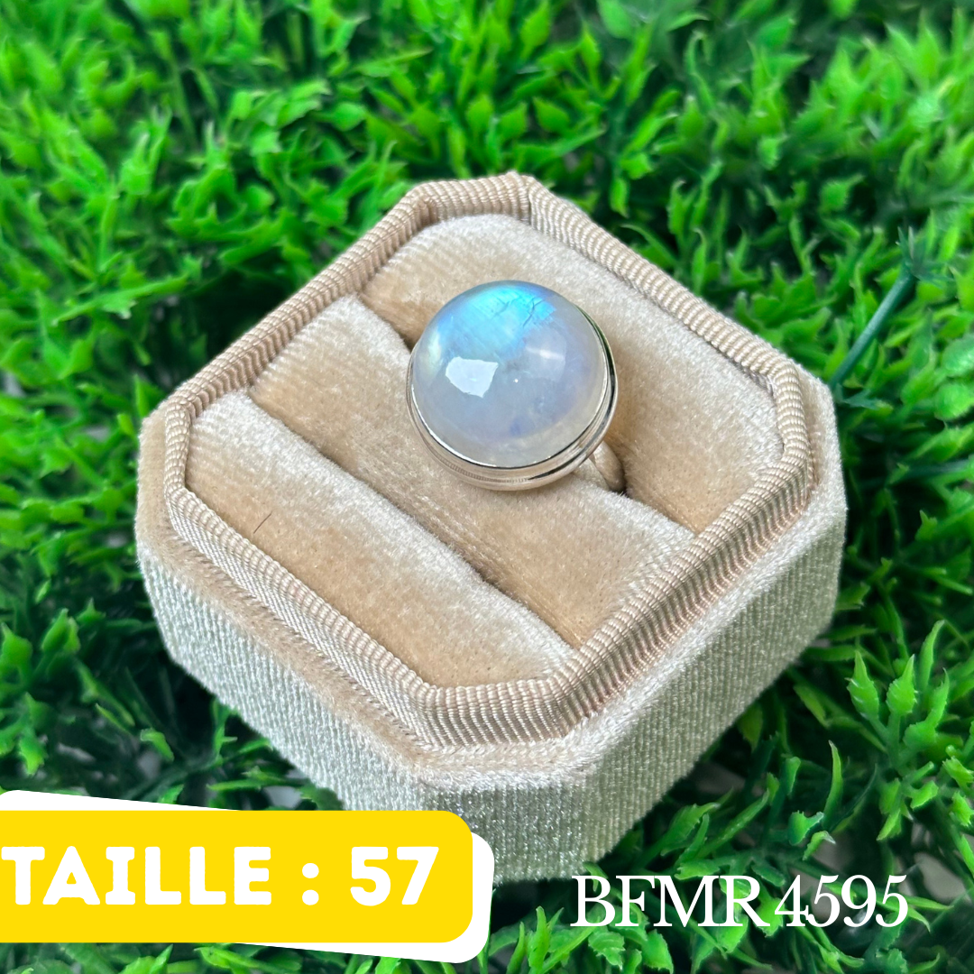 Bague Argent en Pierre de lune bleue