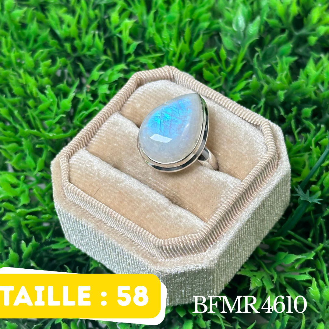Bague Argent en Pierre de lune bleue