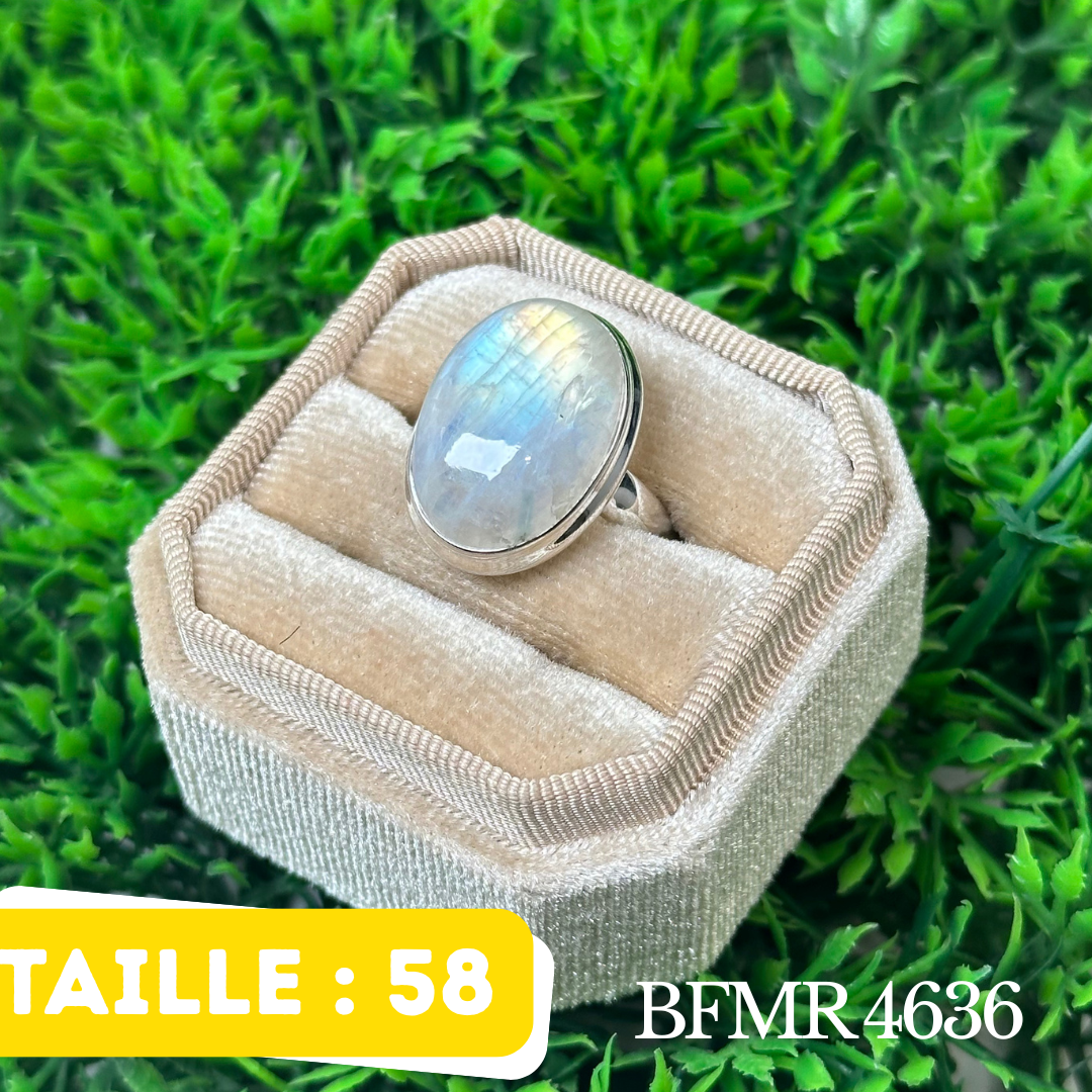 Bague Argent en Pierre de lune bleue
