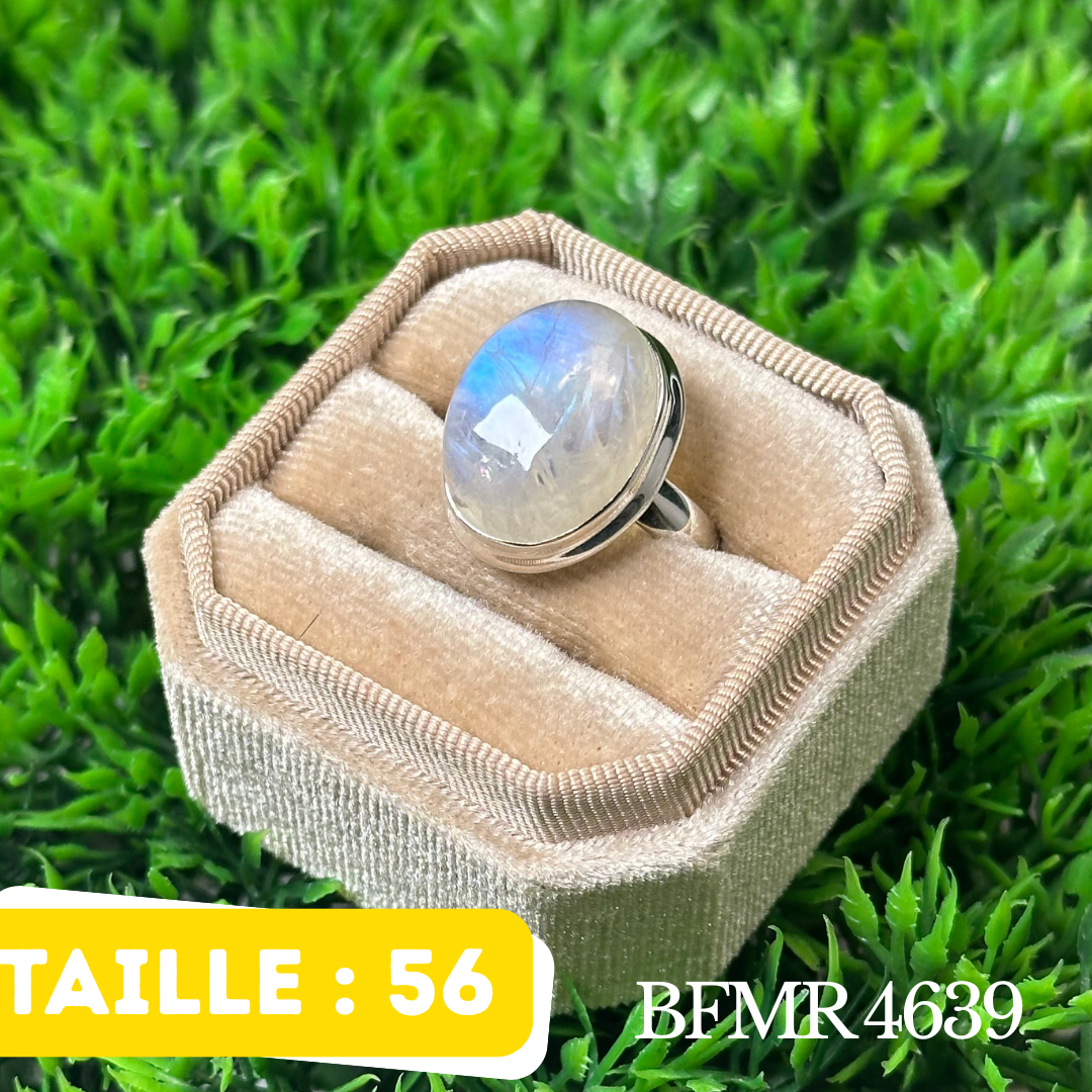 Bague Argent en Pierre de lune bleue