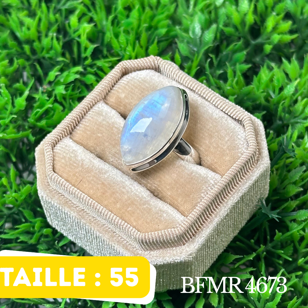 Bague Argent en Pierre de lune bleue