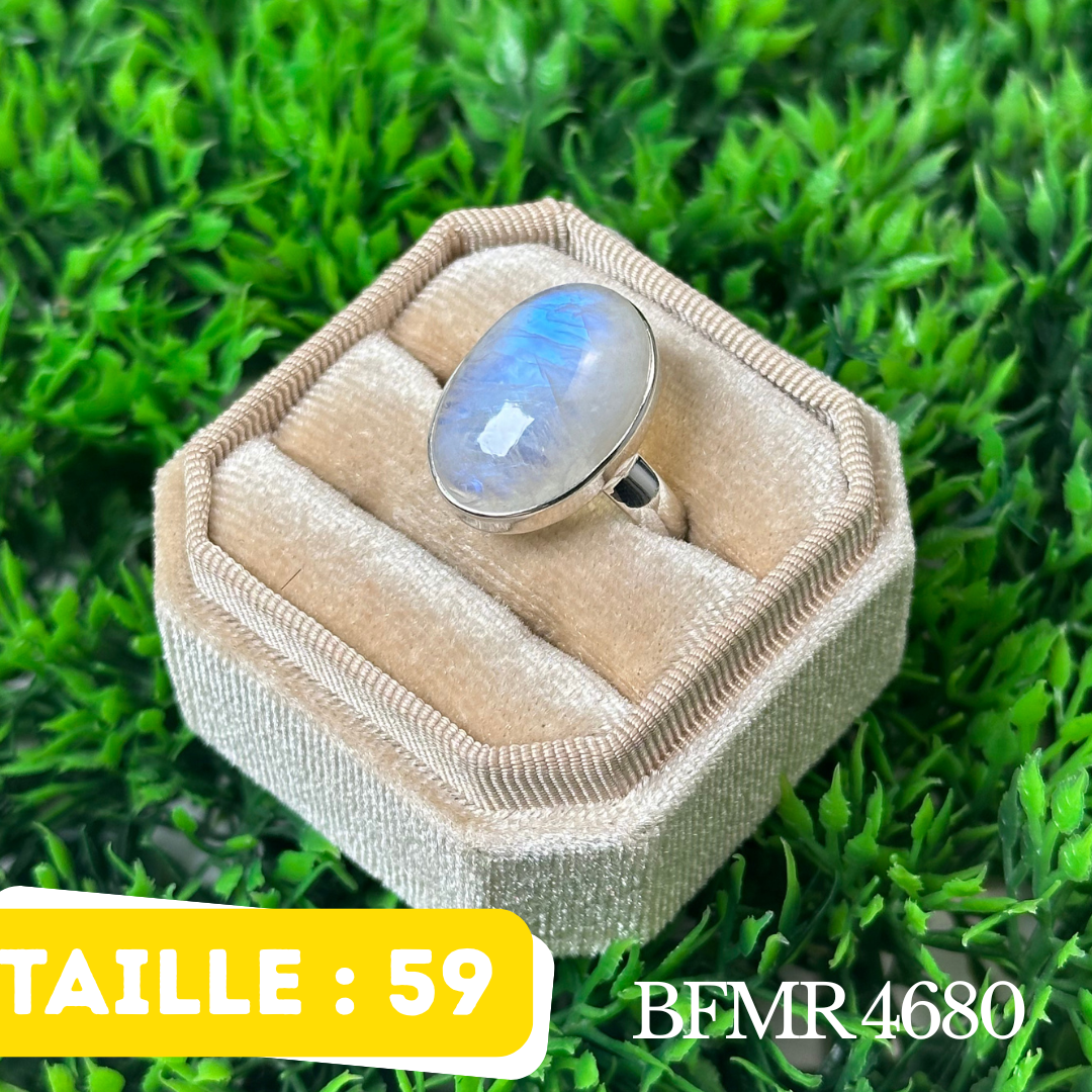 Bague Argent en Pierre de lune bleue