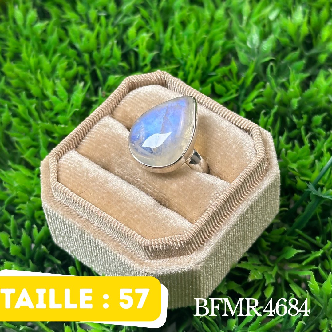 Bague Argent en Pierre de lune bleue