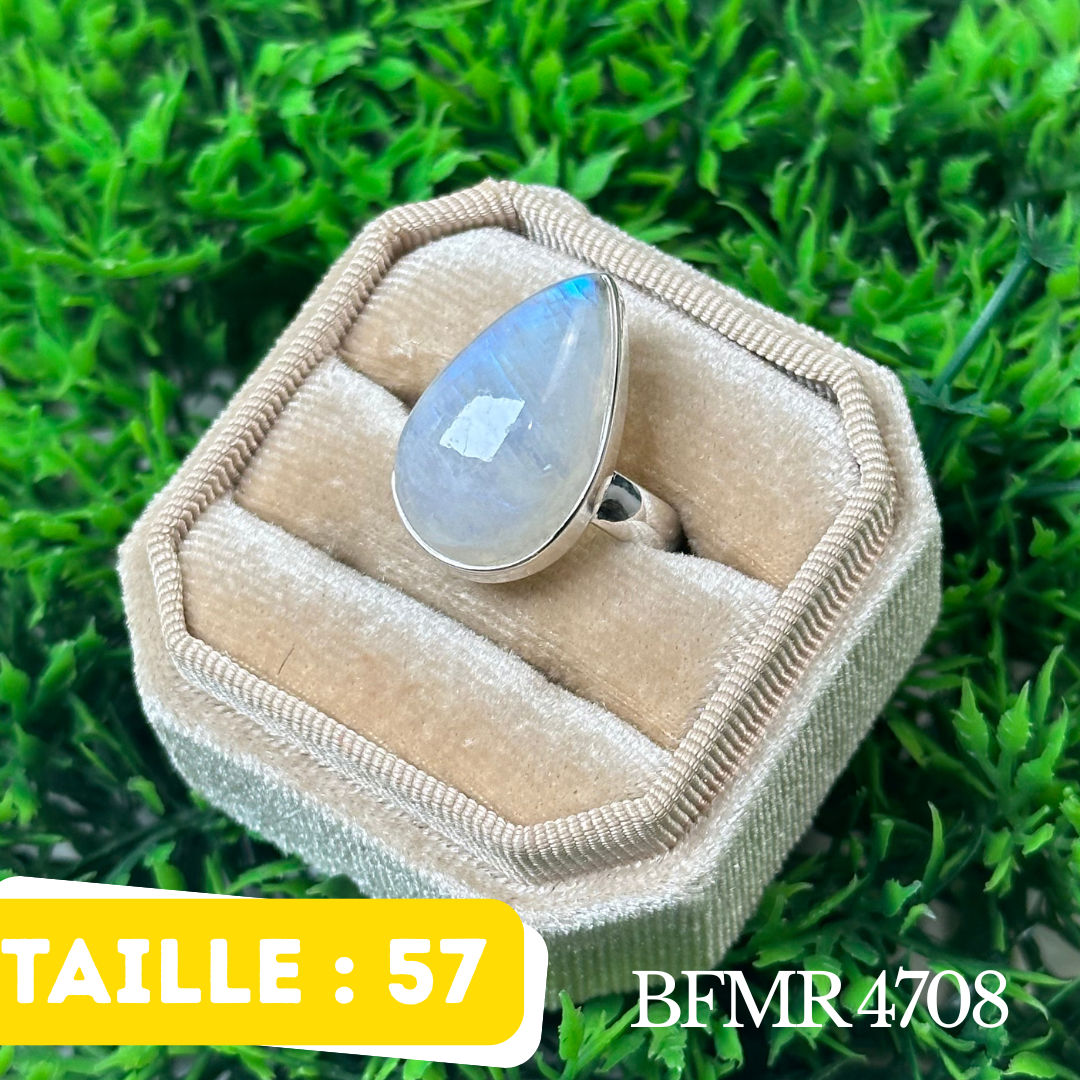 Bague Argent en Pierre de lune bleue