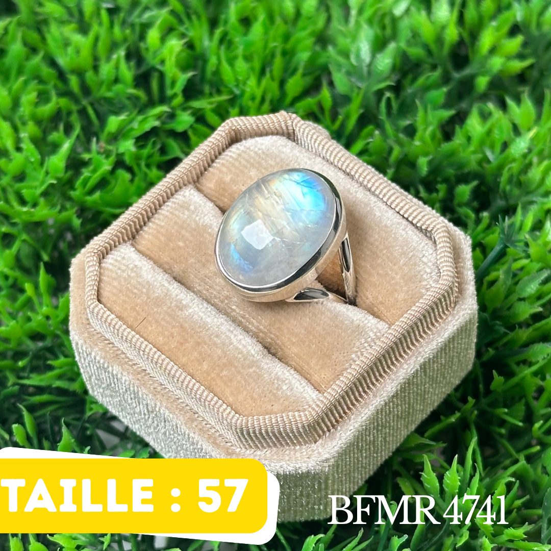 Bague Argent en Pierre de lune bleue