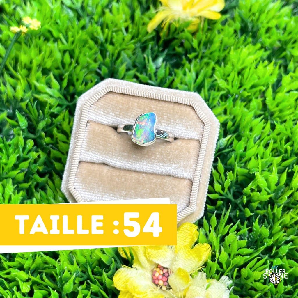 Bague En Argent 925 Avec Opale Naturelle Bleue - Taille 54, 21.5x17 Mm, Création Française