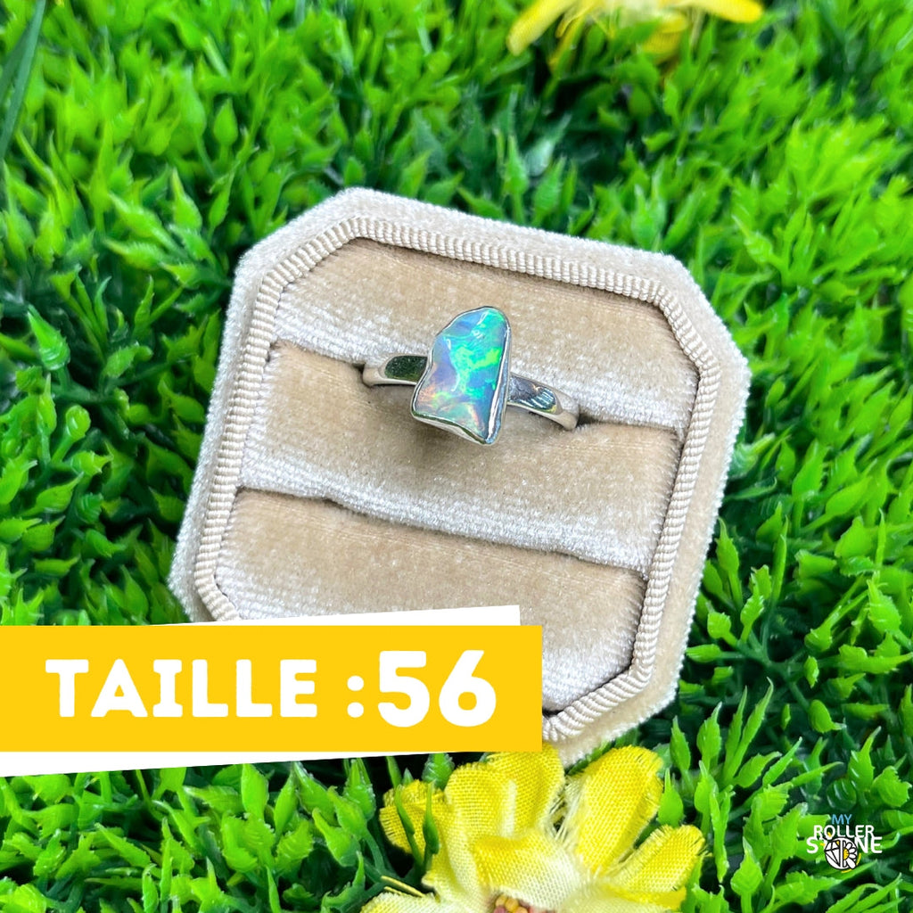 Bague En Argent 925 Plaquée Or 24ct Avec Opale D'Ethiopie - Taille 50, Style Floral, Neuve Avec étiquettes