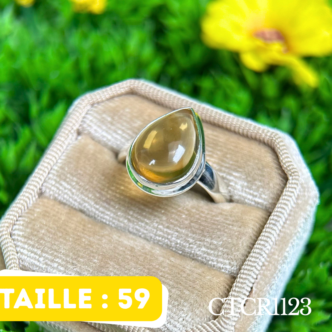 Bague En Citrine Et Argent Massif - Taille 59 - Pierre Naturelle - Marquise