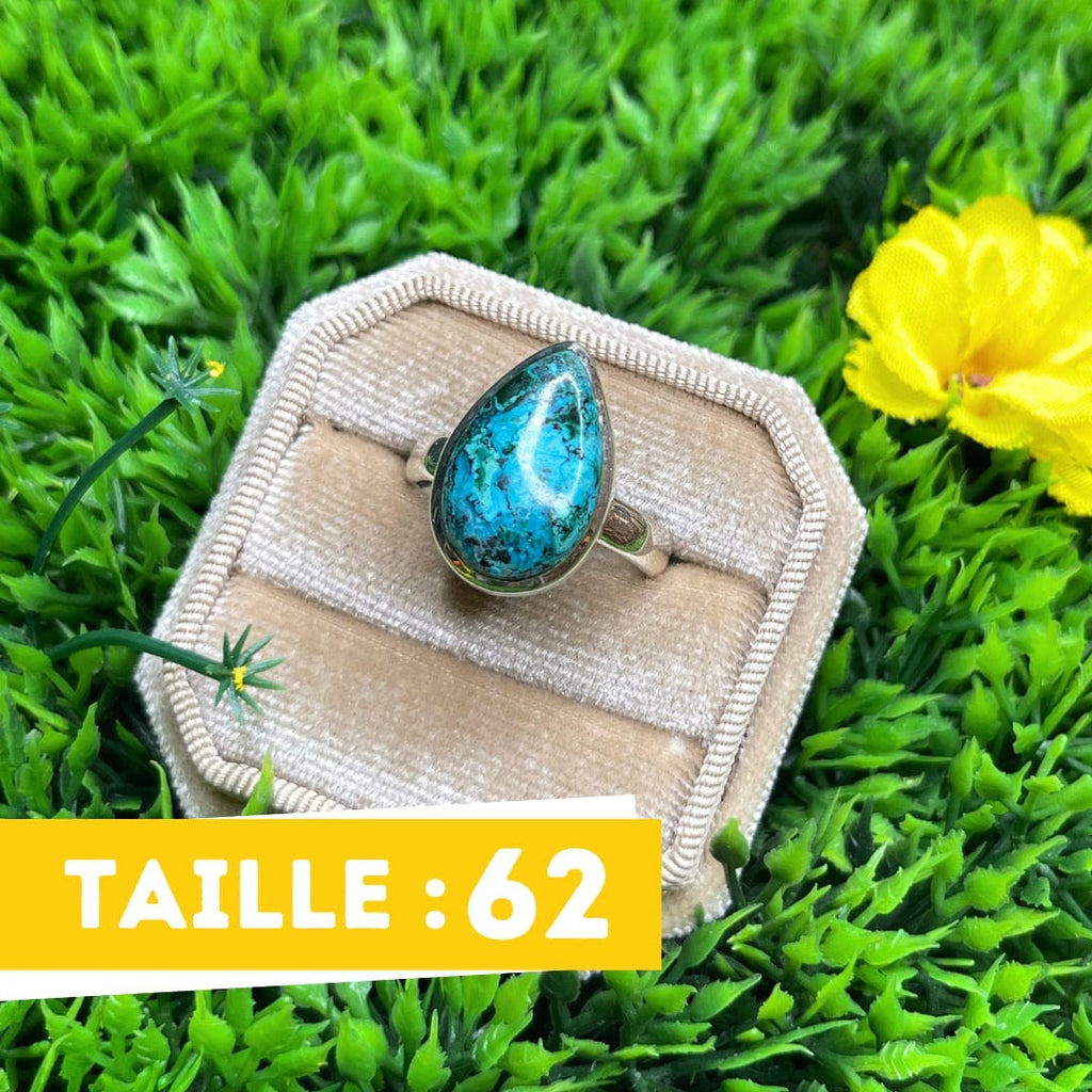 Bague En Argent 925 Avec Malachite 40 Carats - Taille 53 Réglable - Pierre Naturelle Du Congo