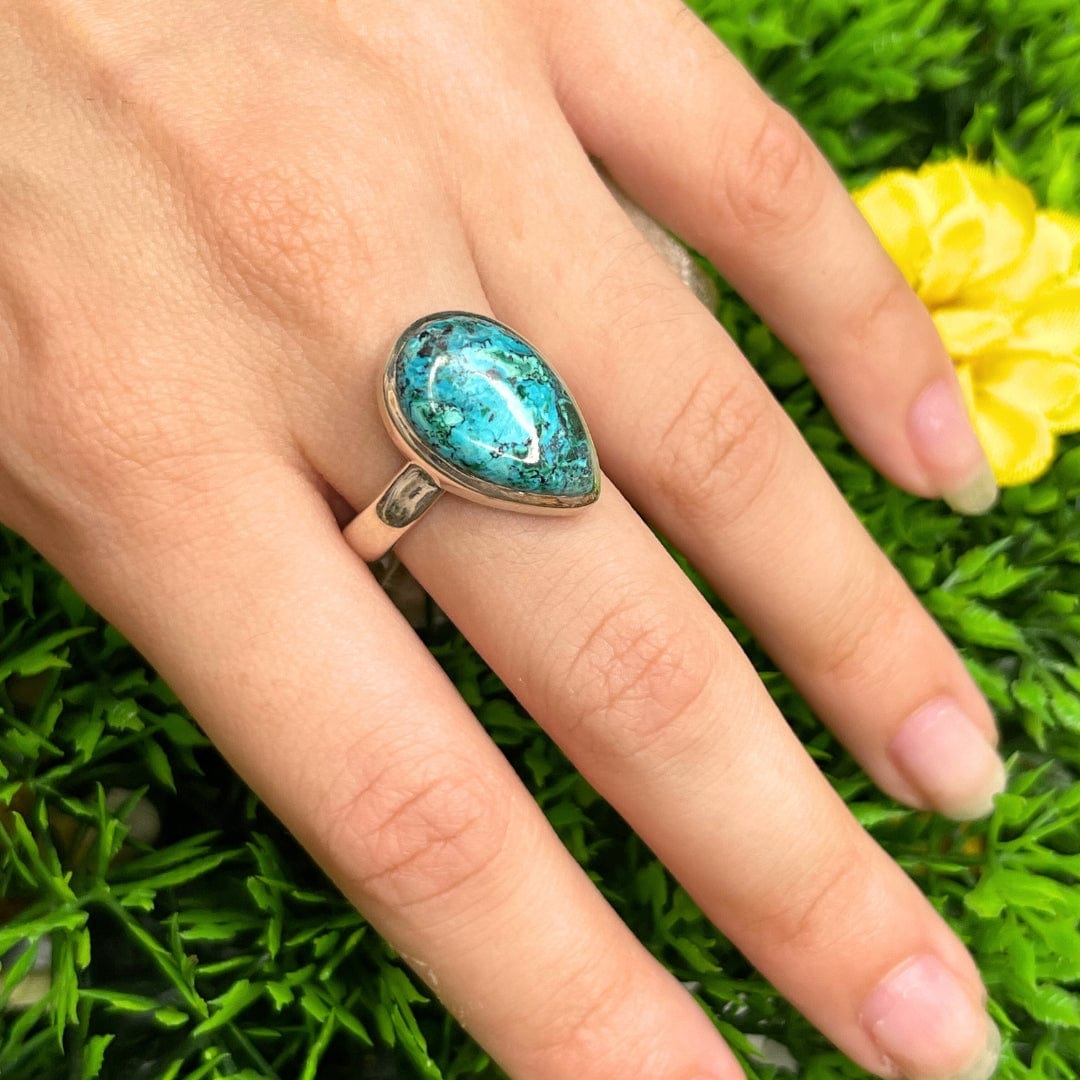 Bague Cocktail Bicolore En Argent Sterling 925 - Azurite Chrysocolle Naturelle, Taille 7.5 - DESIRE GEM