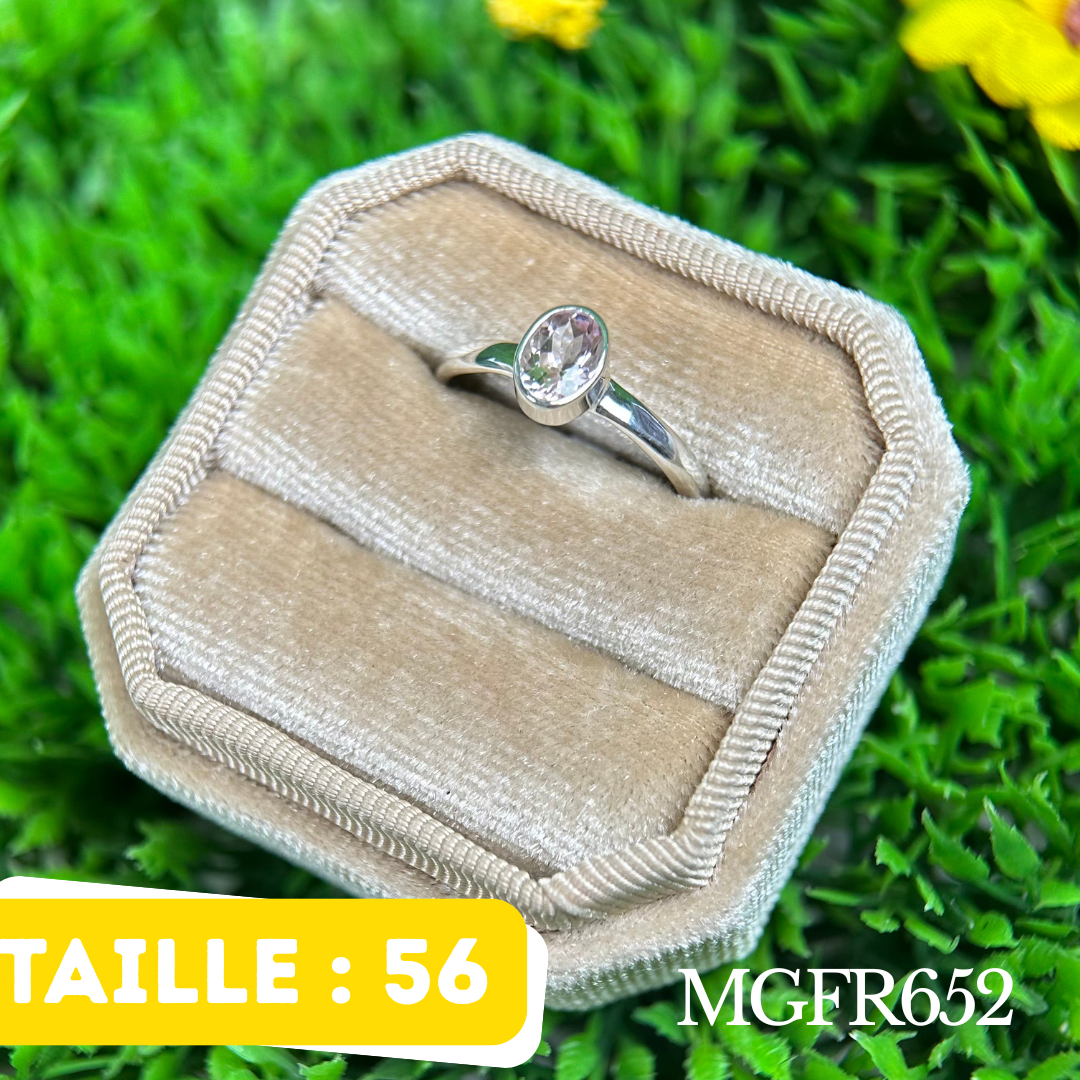 Bague Fleur Argent 925 Avec Cristal Morganite Orange - Taille 55, Occasion Très Bon état