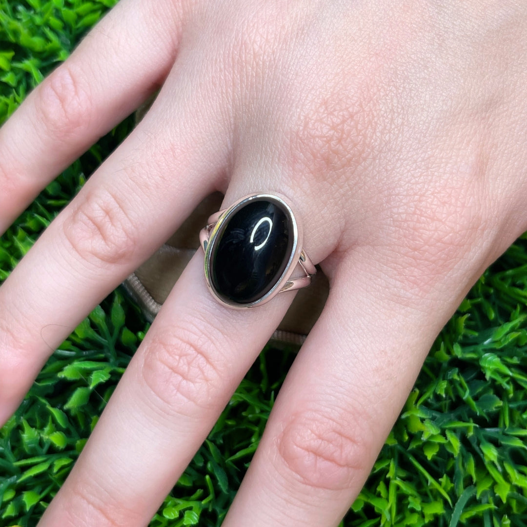 Bague Argent 925 Sertie D'une Onyx - Taille 54, 9.31g, Occasion