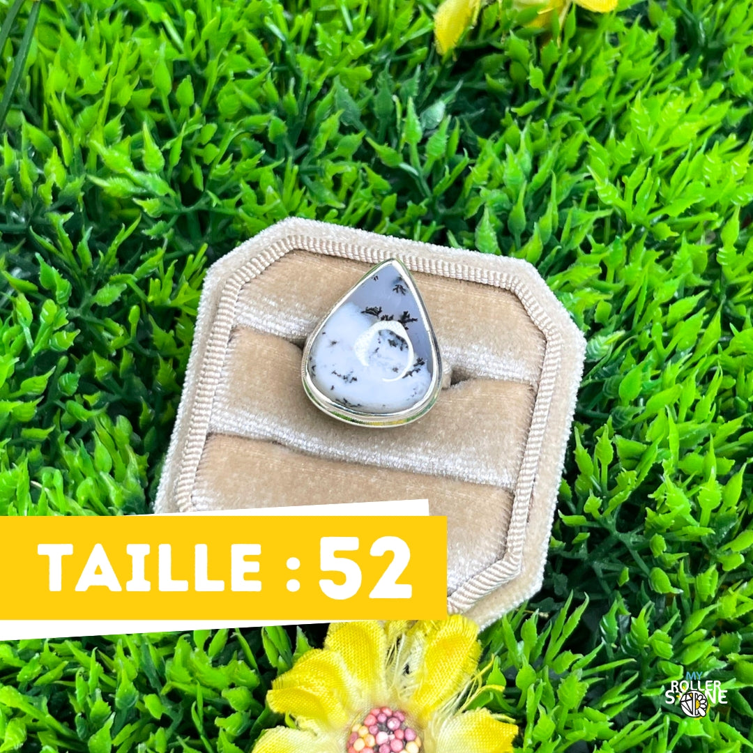 Bague En Argent Sterling 925 Avec Opale Dendrite Naturelle - Taille 9 - Fait Main