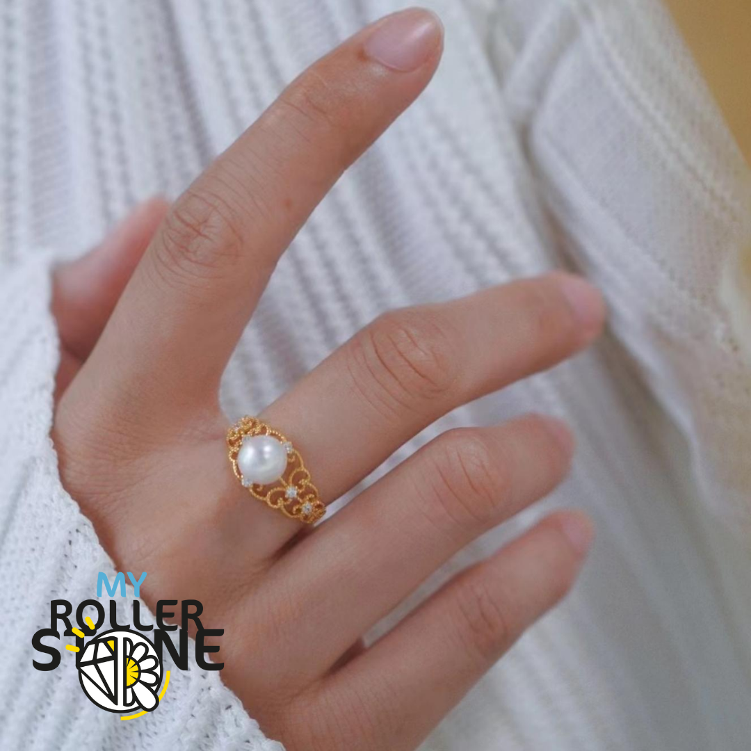 Bague Perle de Culture Argent 925 Dentelle - Or