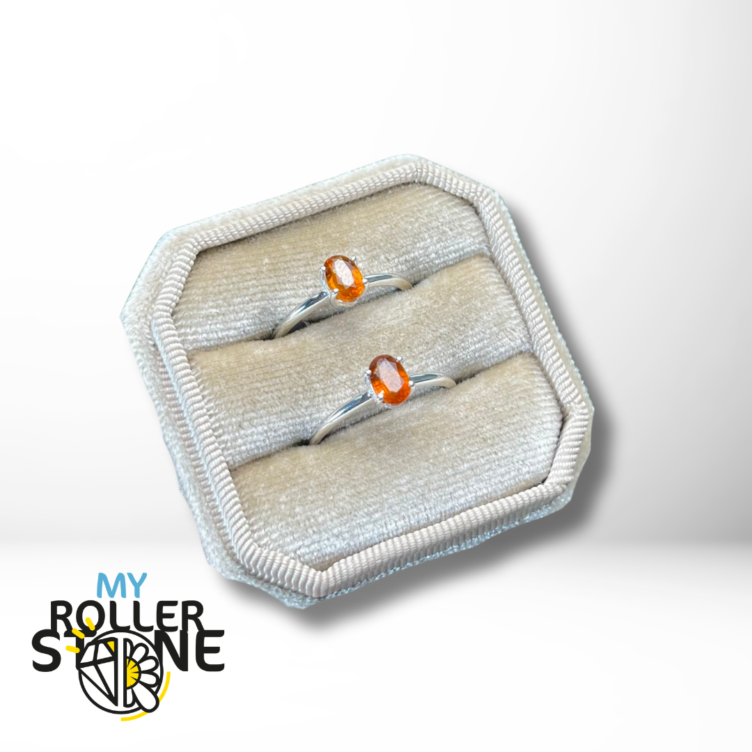 Bague Solitaire Grenat orange Ovale
