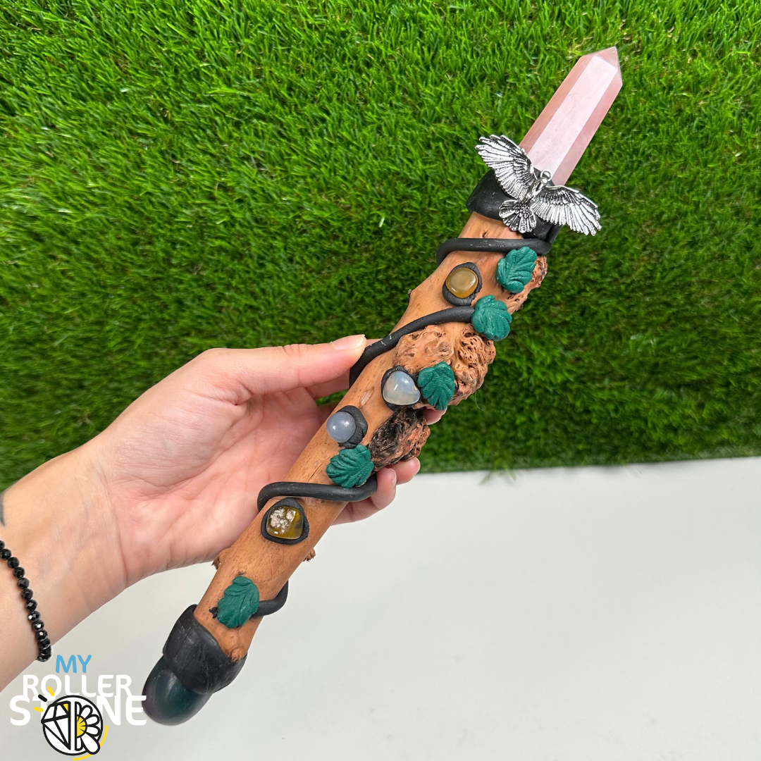 Baguette Magique Fluorite et Quartz Rose