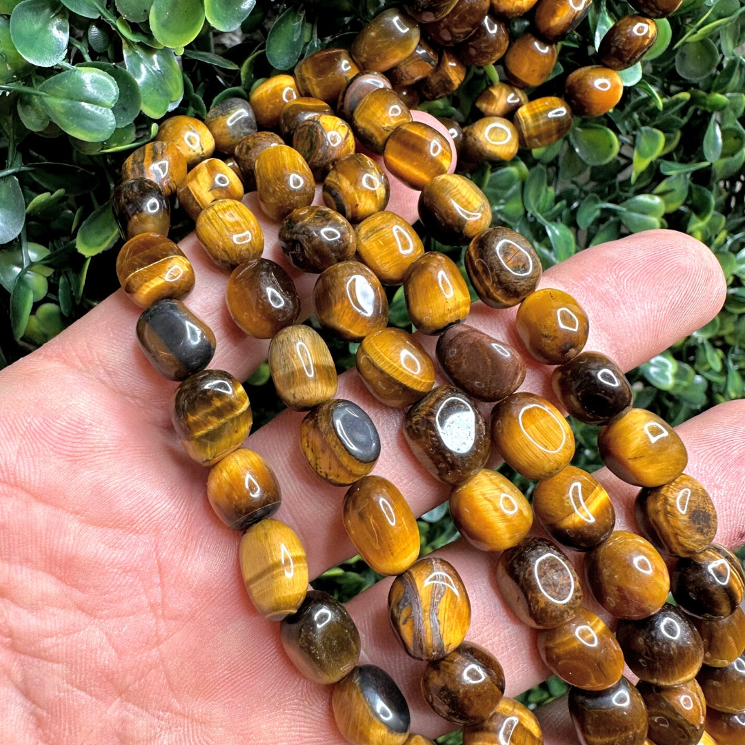 Collier Homme Oeil De Tigre - Perles 6/8/10mm - Longueur 47 à 58 Cm - Fermoir Mousqueton - Pierre Naturelle - 3