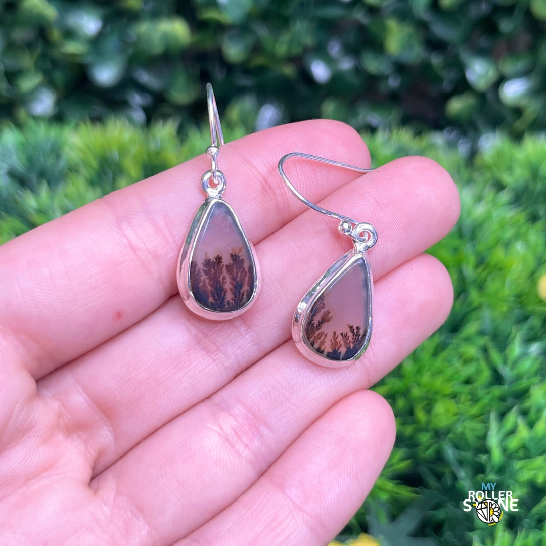 Boucles d&#39;Oreilles Agate Dendrite Scénique #3