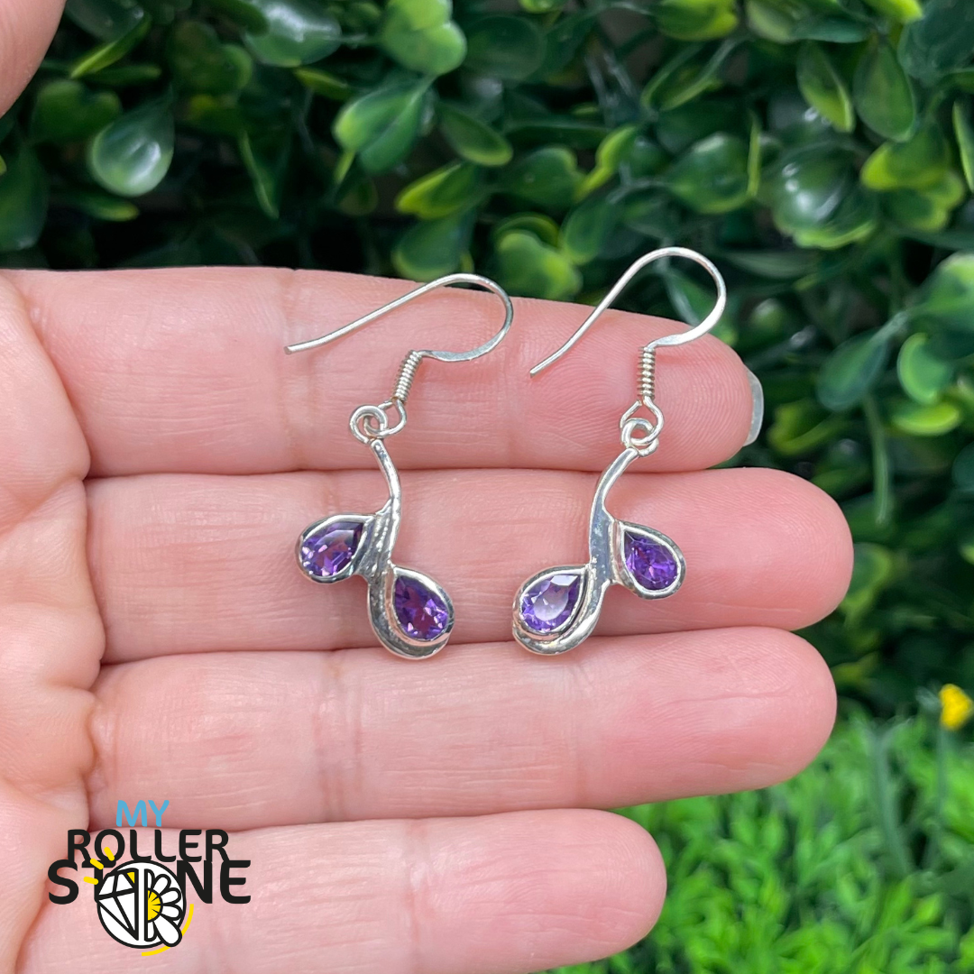 Boucles d’oreilles Argent 925 Améthyste facettée double - Boucles d’oreilles