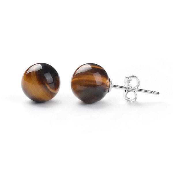 Boucles D'oreilles Pendantes En Oeil De Tigre Et Argent 925 - Fermoir Clous - Occasion - Modèle Marron