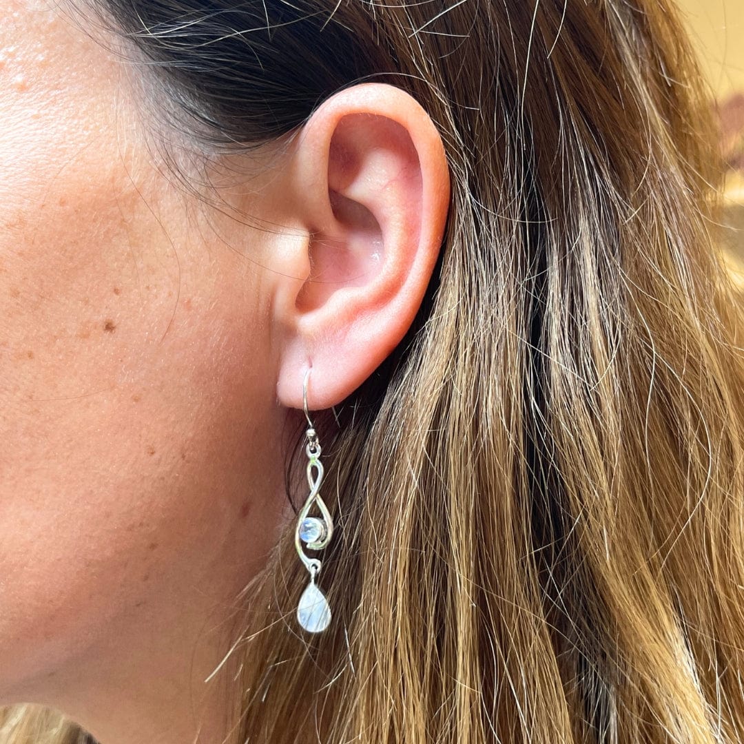 Boucles d'Oreilles Argent Pierre de Lune Arc-en-ciel