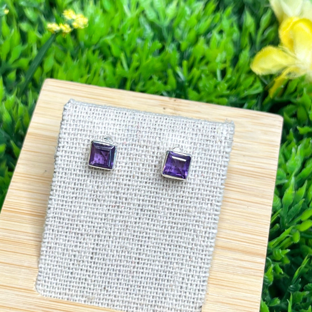 Boucles d'oreilles Carrées Argent 925 Améthyste #1