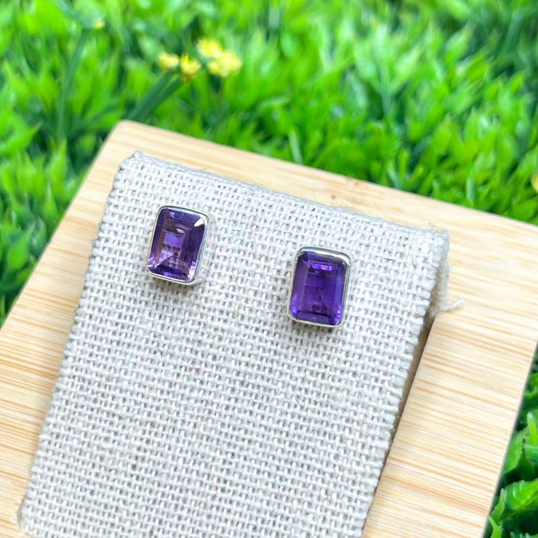 Boucles d'oreilles Carrées Argent 925 Améthyste #3