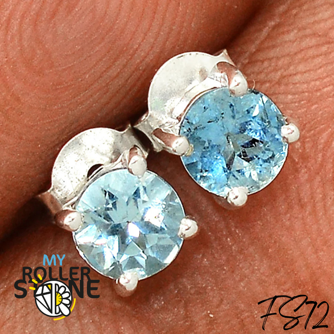 Boucles d’oreilles Facettée Argent 925 Aigue-Marine FS72 - Boucles d’oreilles
