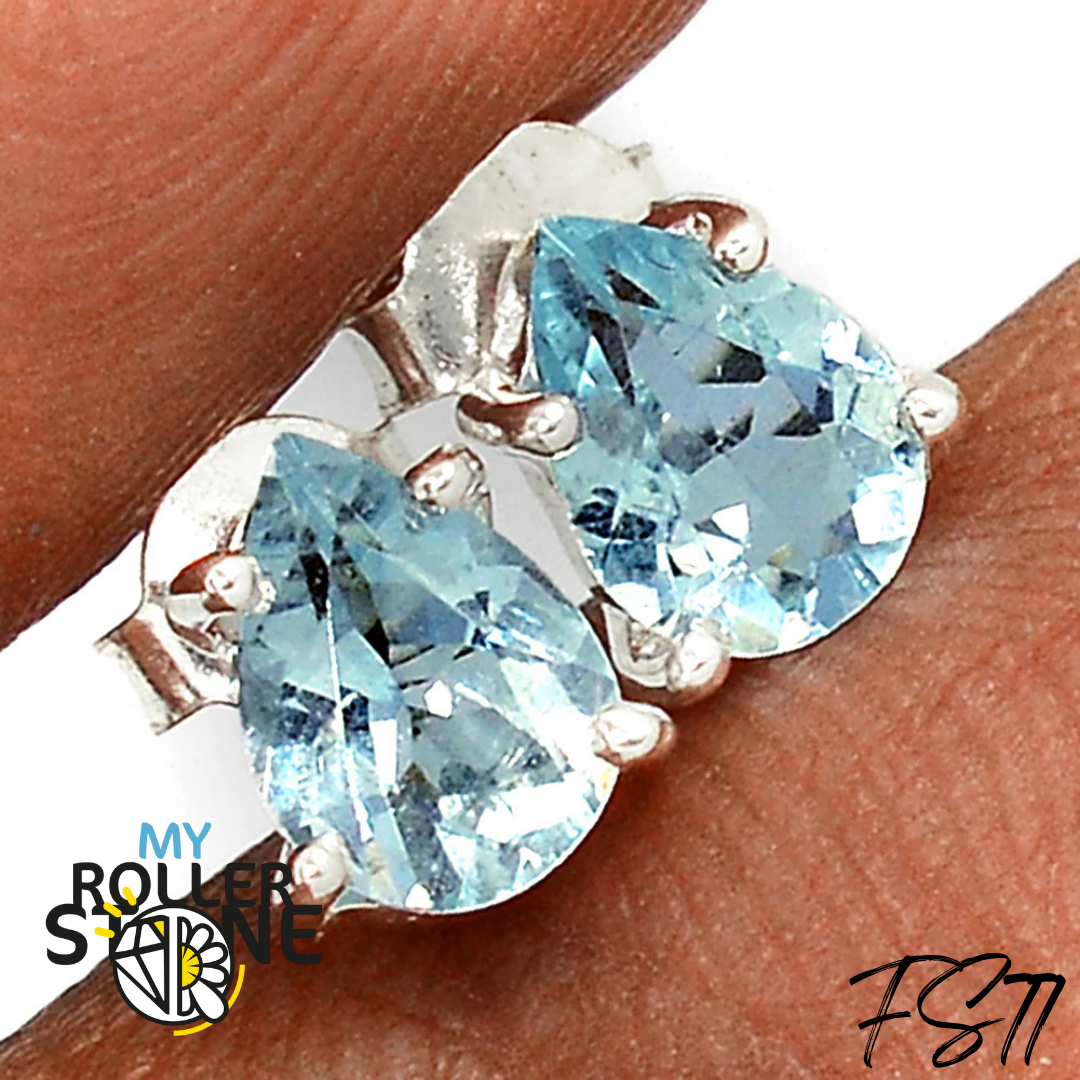 Boucles d’oreilles Facettée Argent 925 Aigue-Marine FS77 - Boucles d’oreilles