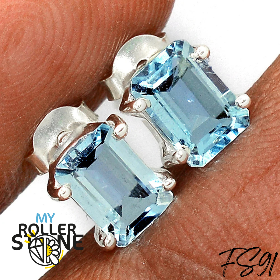 Boucles d’oreilles Facettée Argent 925 Aigue-Marine FS91 - Boucles d’oreilles
