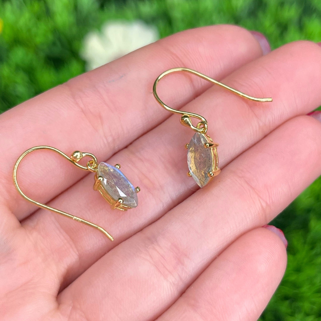 Boucles d'oreilles Labradorite Blue Fire Plaqué Or