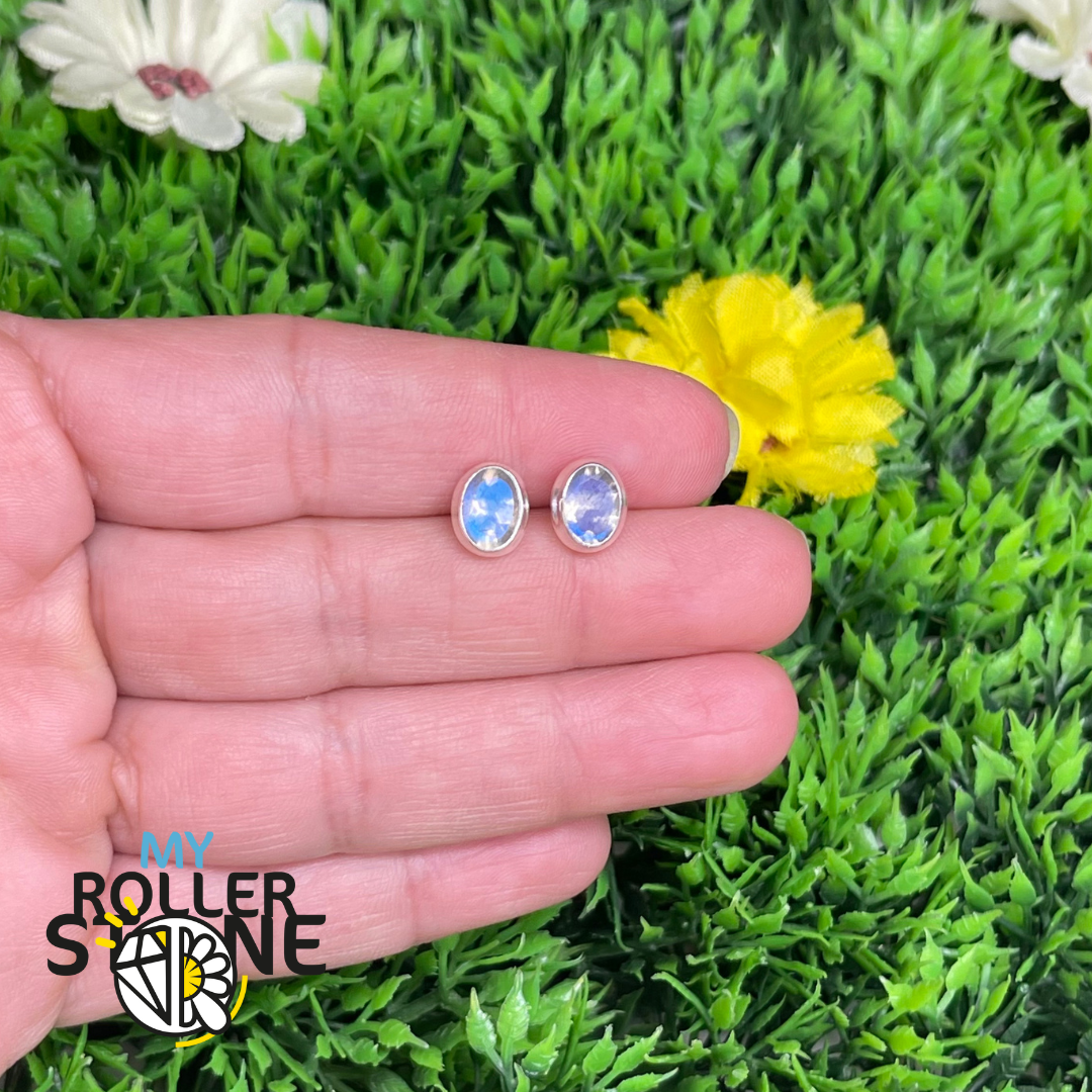 Boucles d’Oreilles Labradorite puce Ovale #8 - Boucles d’oreilles