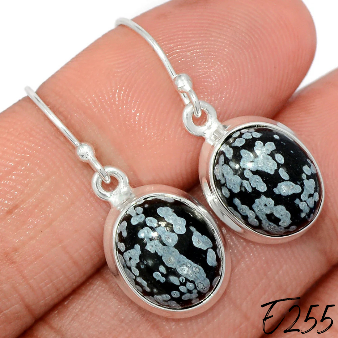Boucles d’oreilles Obsidienne Flocon de neige E255 - Boucles d’oreilles