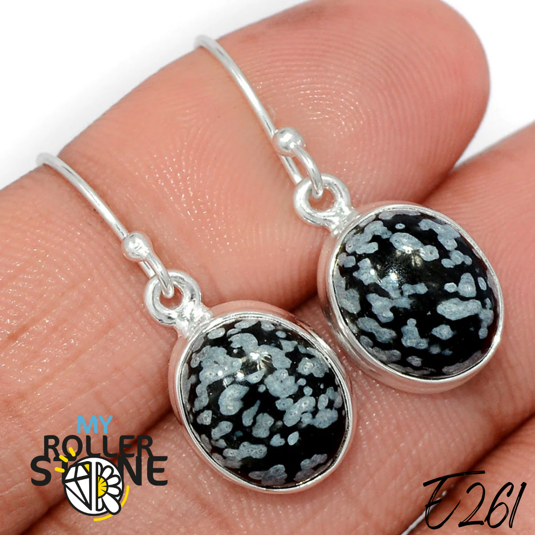 Boucles d’oreilles Obsidienne Flocon de neige E261 - Boucles d’oreilles