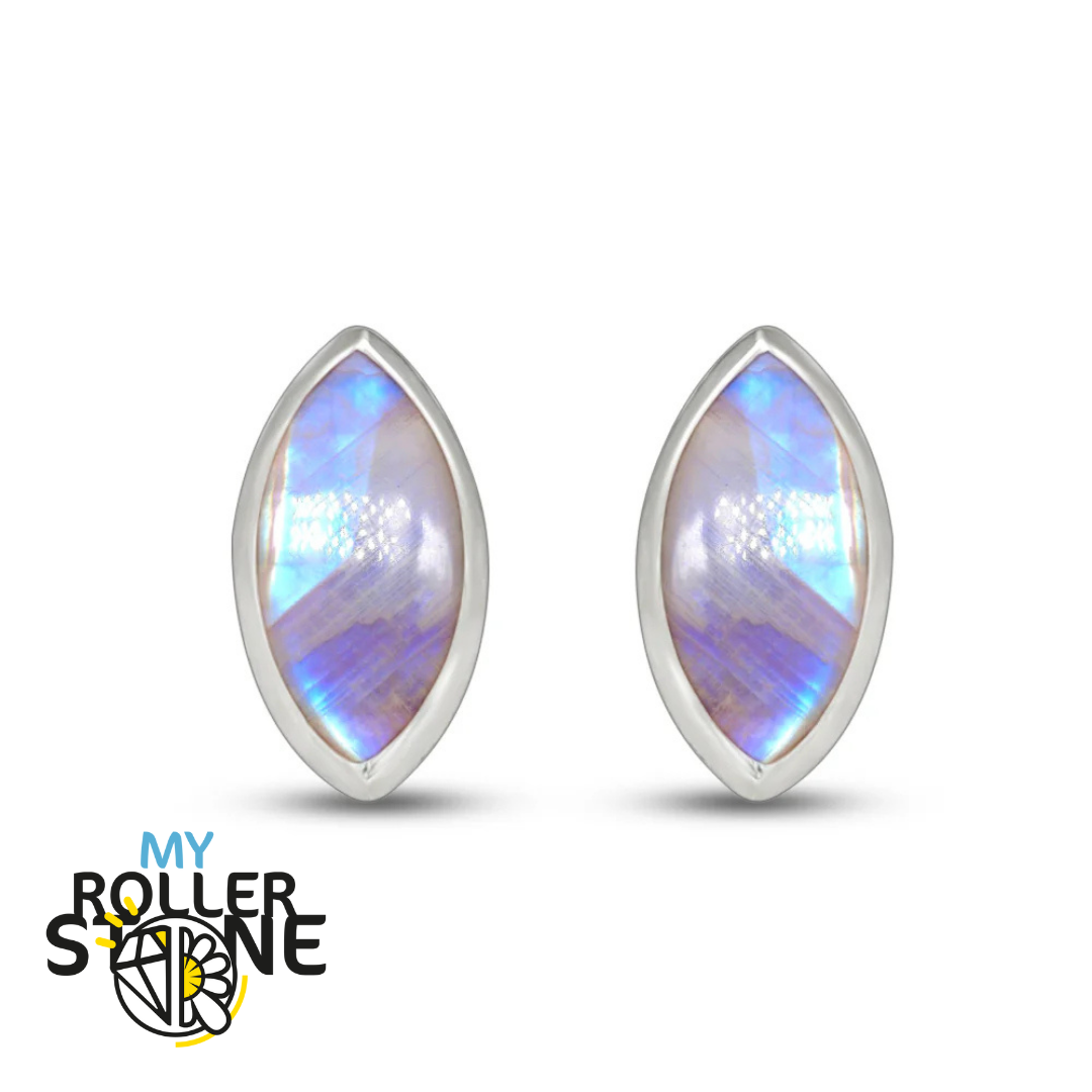 Boucles d’oreilles Pierre de Lune Arc-en-Ciel Marquise 8X4 MM
