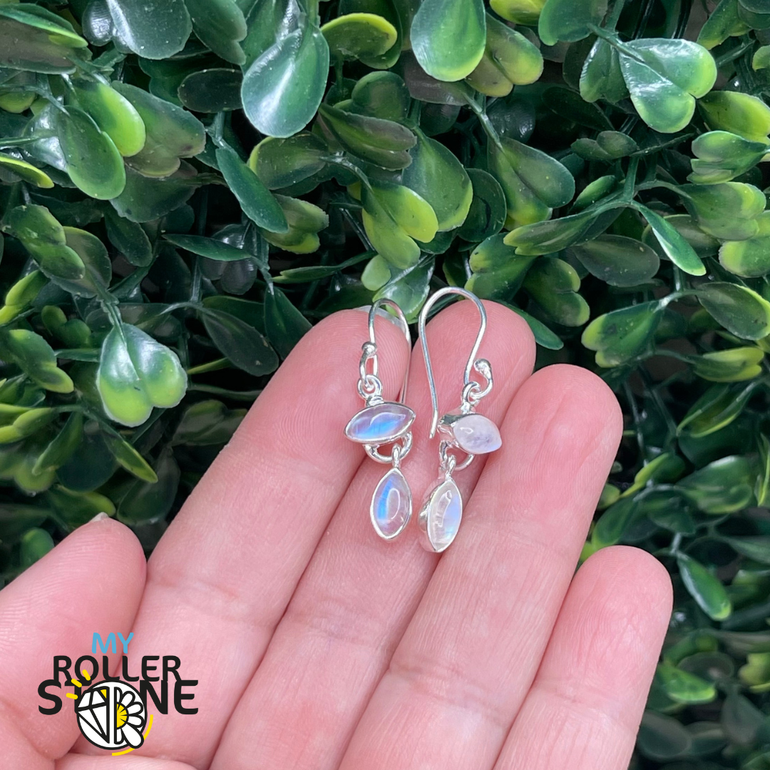 Boucles d’oreilles Pierre de Lune Arc-en-Ciel Tombante #3