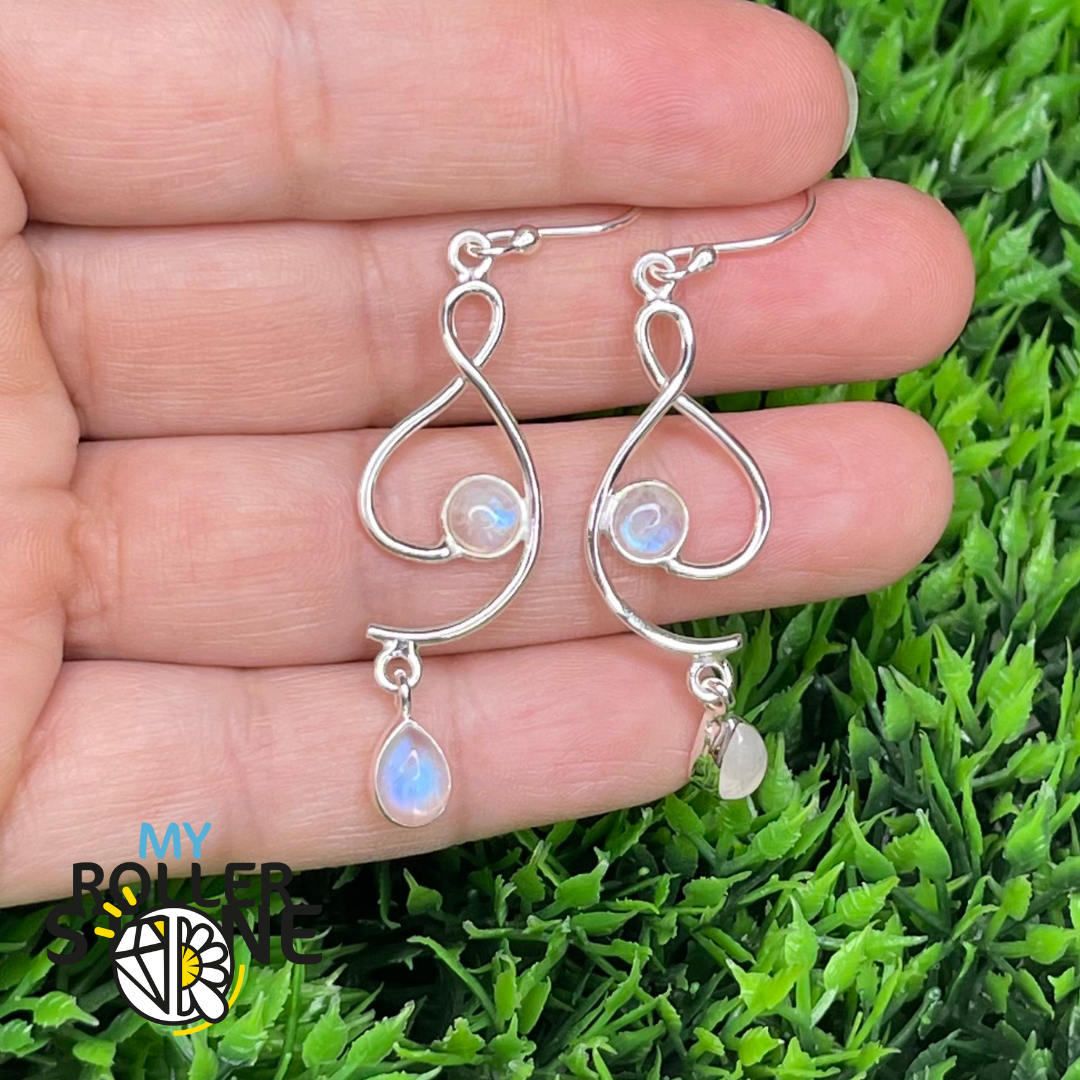 Boucles d’oreilles Pierre de Lune Arc-en-Ciel Tombante #4